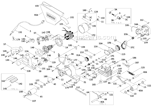 Page A Diagram and Parts List for 352 Type 1 Porter Cable Sander Polisher